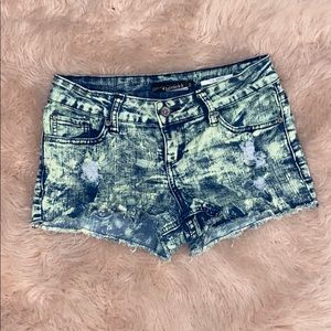 Lovesick Green Acid Wash Shorts